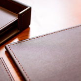 Chocolate Brown Leatherette 17 x 14 Conference Table Pad w/ Brown Tone-on-Tone Stitching